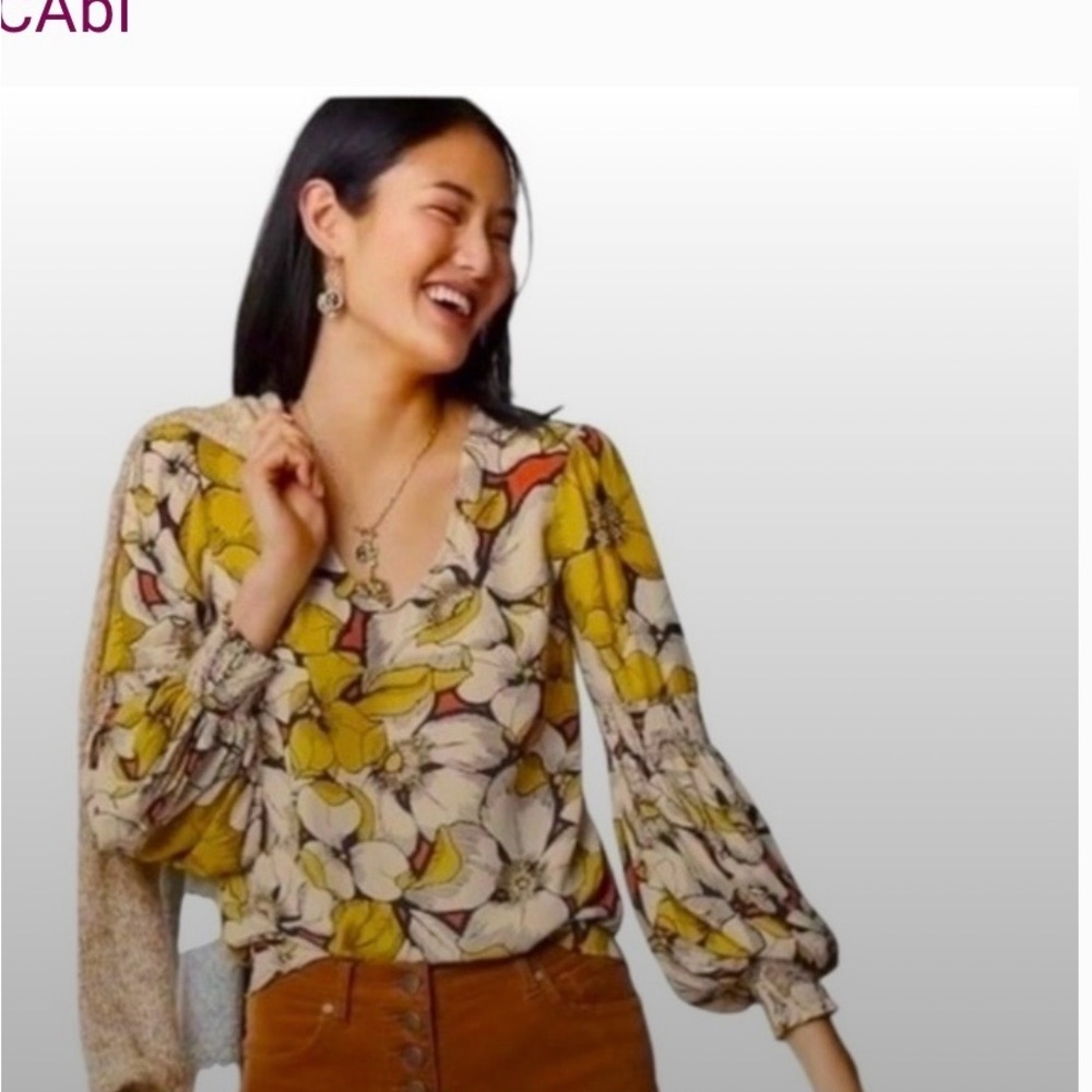 CAbi Women's Yellow Floral Blouse